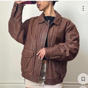 Brown London Fog Leather Bomber Jacket